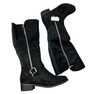KNEE HIGH BLACK SUEDE BLOCK HEEL BOOTS NWT EQUESTRIAN